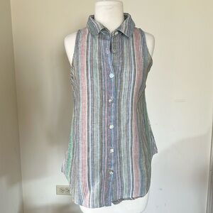 BOHO CHIC Women’s Multi Color Striped Collar Sleeveless Buttondown Front|Back S